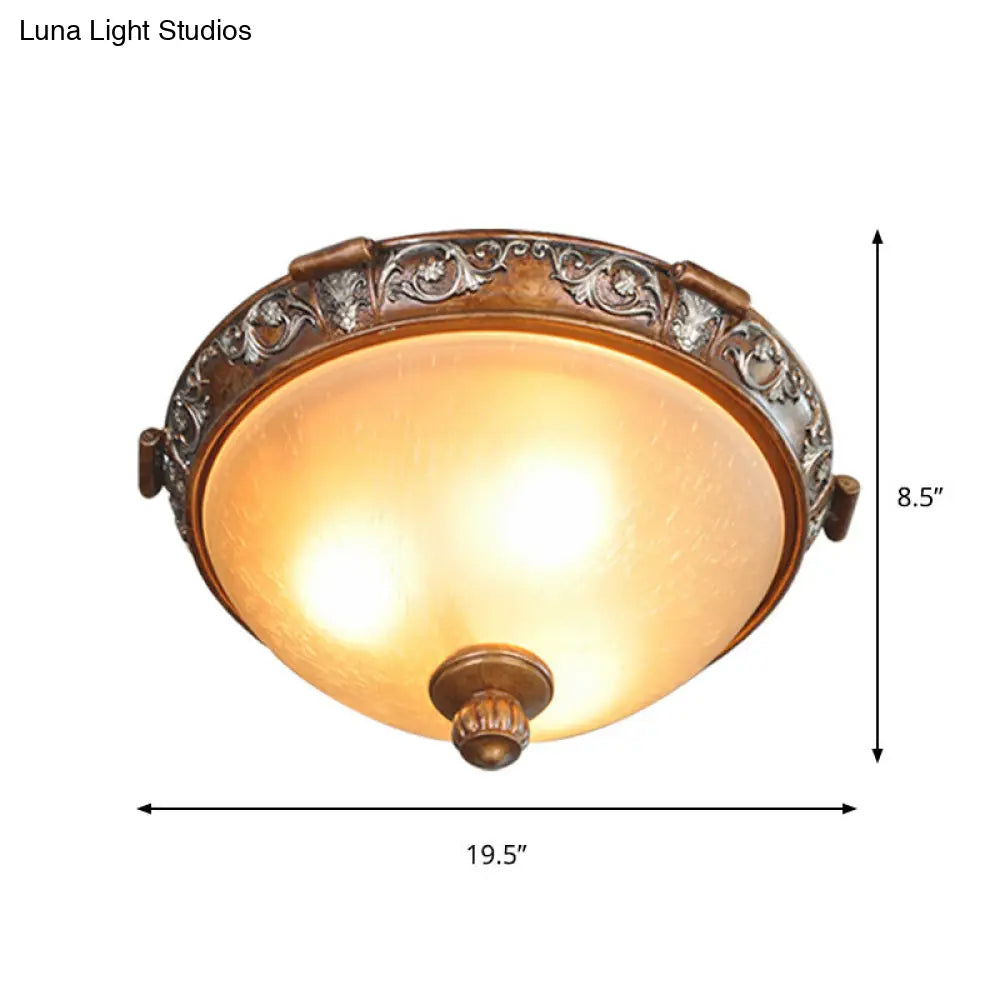 Opal Glass Dome Ceiling Light Retro Style With Carved Flower 3/5 - Bulb Brown 16’/19.5’/21.5’ Width