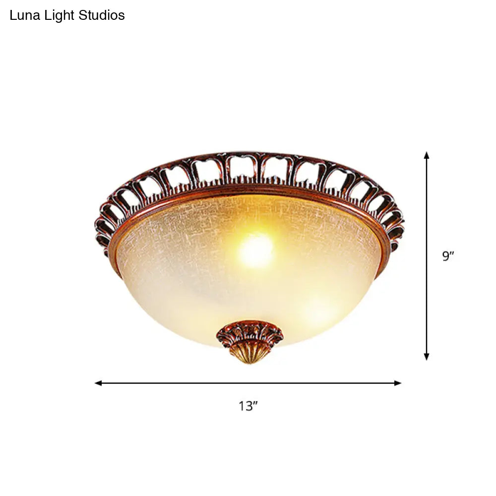 Opal Glass Domed Flush Lamp Countryside Ceiling Mounted Fixture - Brown (13’/16.5’ Wide)