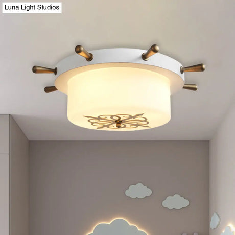 Opal Glass Drum Flush Mount Fixture - 3 Bulbs White/Light Blue/Blackish Green