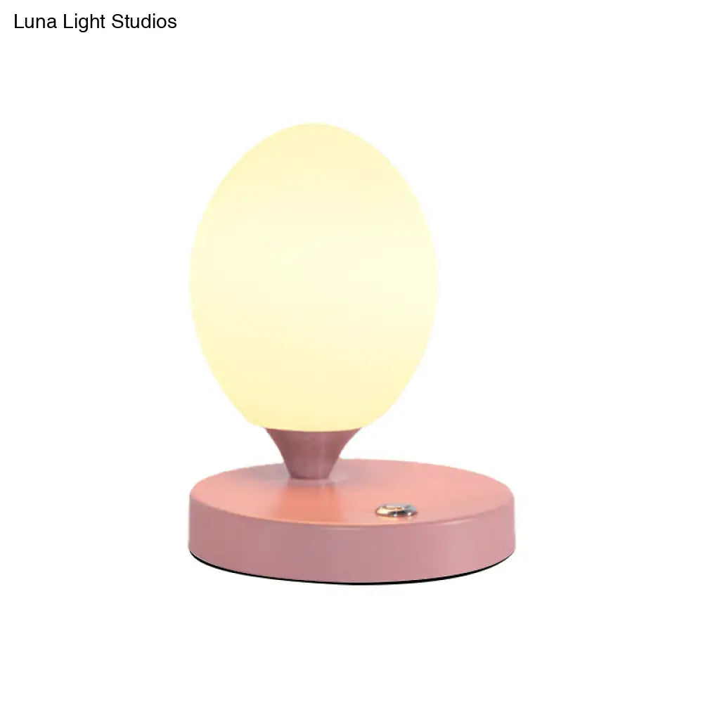 Opal Glass Egg Shell Night Light Macaron Lamp - Single-Bulb Table Stand For Bedside Pink/Blue/Yellow