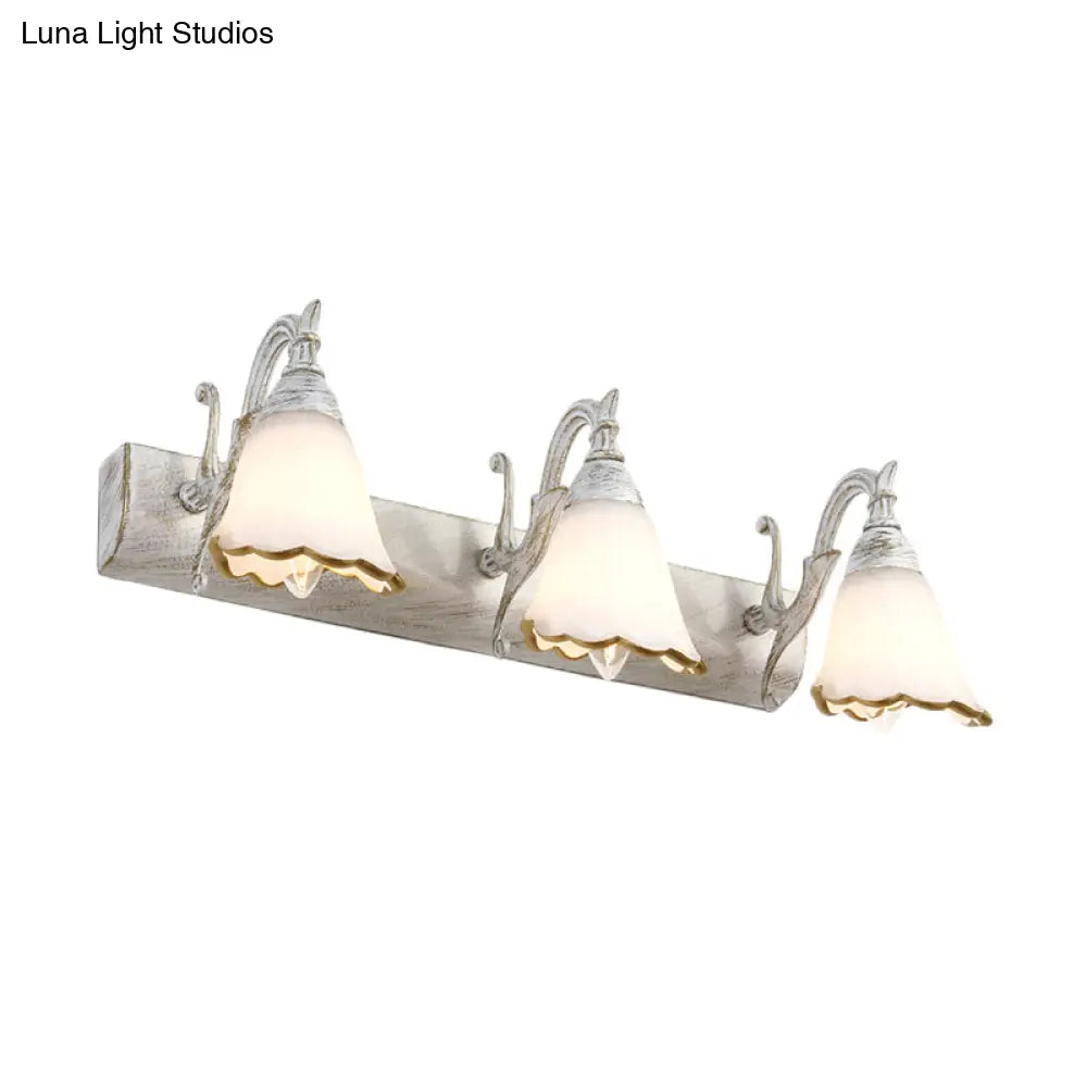 Opal Glass Floral Wall Light In Bronze/White With Curved Arm - 2/3-Light Fixture