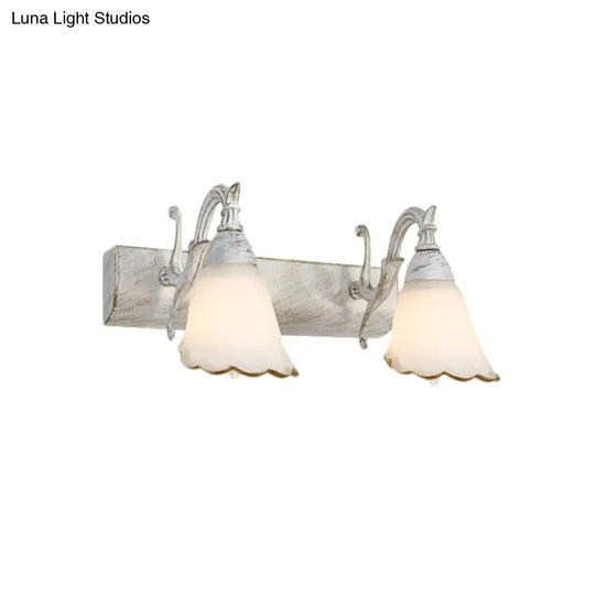 Opal Glass Floral Wall Light In Bronze/White With Curved Arm - 2/3-Light Fixture