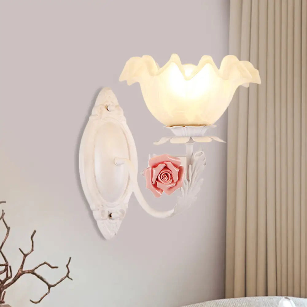 Opal Glass Flower Sconce Wall Lamp American Garden Style Light-Brown/White White