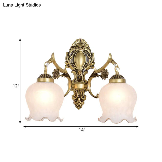 Opal Glass Flower Wall Lamp Fixture In Antique Bronze - Bedroom Mount Light