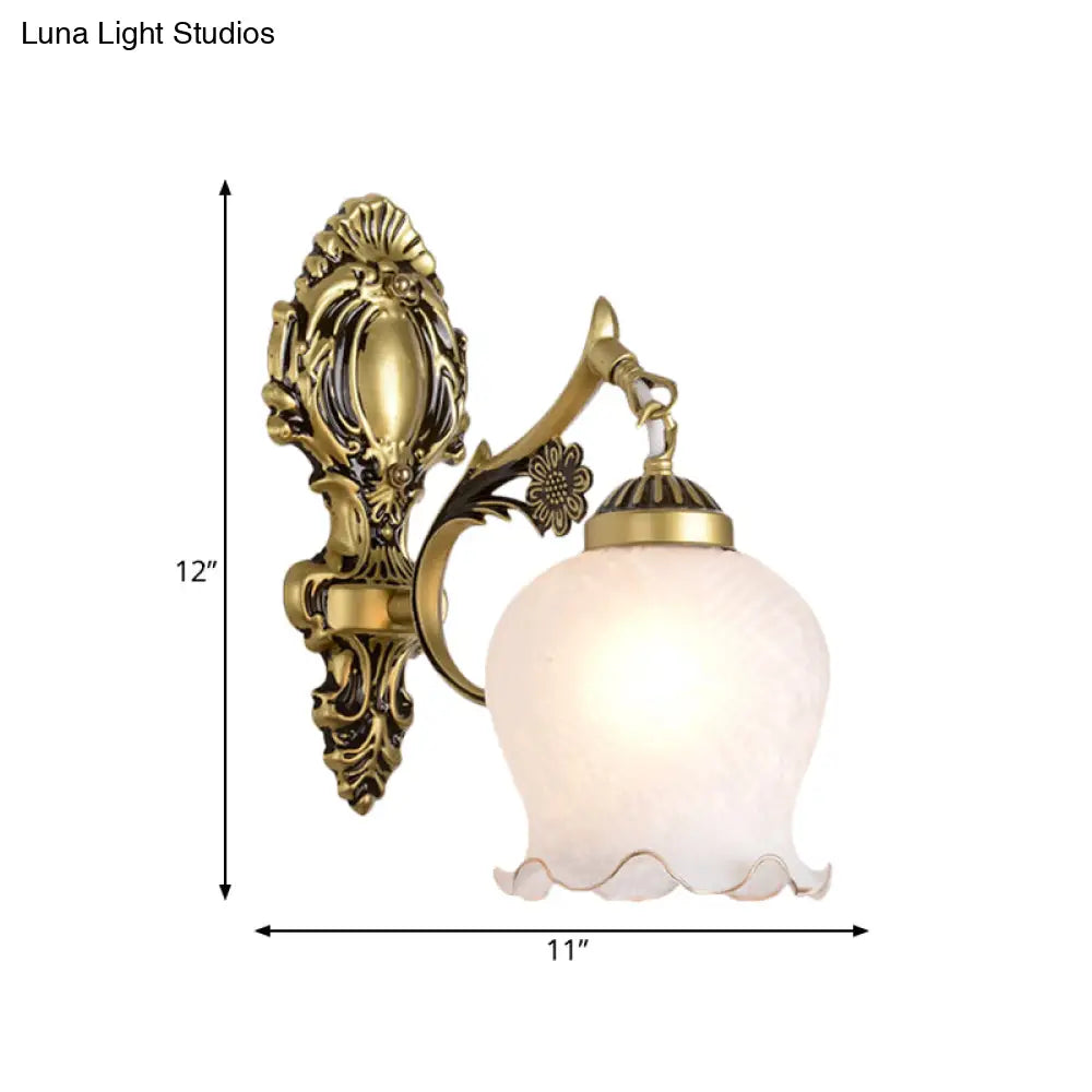 Opal Glass Flower Wall Lamp Fixture In Antique Bronze - Bedroom Mount Light