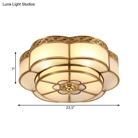 Opal Glass Flush Mount Brass Flower Ceiling Light - Bedroom Fixture 3/4/6 Bulbs 14/18/23.5 Wide