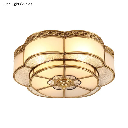 Opal Glass Flush Mount Brass Flower Ceiling Light - Bedroom Fixture 3/4/6 Bulbs 14’/18’/23.5’ Wide