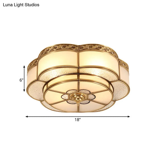 Opal Glass Flush Mount Brass Flower Ceiling Light - Bedroom Fixture 3/4/6 Bulbs 14’/18’/23.5’ Wide