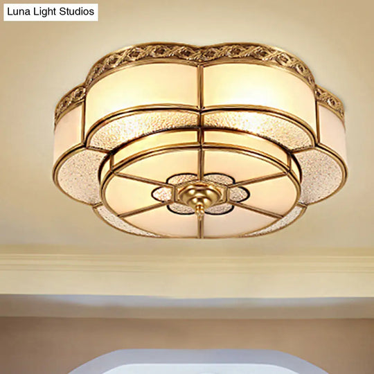 Opal Glass Flush Mount Brass Flower Ceiling Light - Bedroom Fixture 3/4/6 Bulbs 14’/18’/23.5’ Wide
