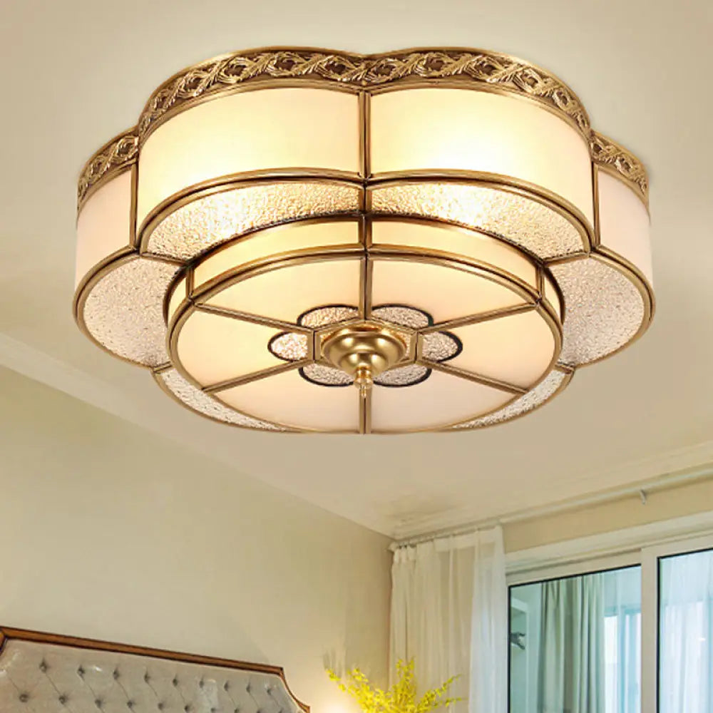 Opal Glass Flush Mount Brass Flower Ceiling Light - Bedroom Fixture 3/4/6 Bulbs 14’/18’/23.5’