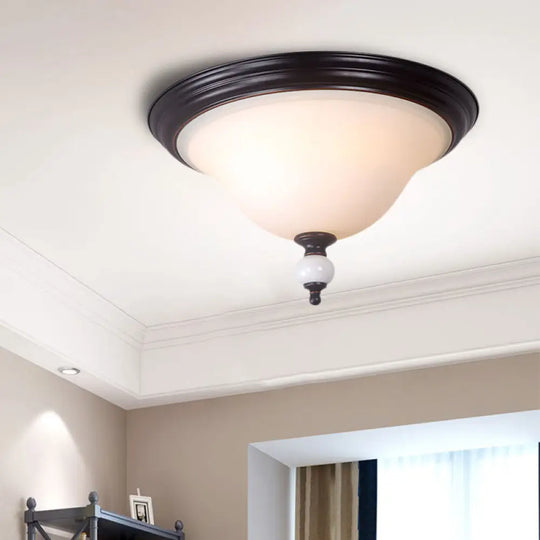 Opal Glass Flush Mount Ceiling Light - Classic 2 - Bulb Bedroom Lighting In Black