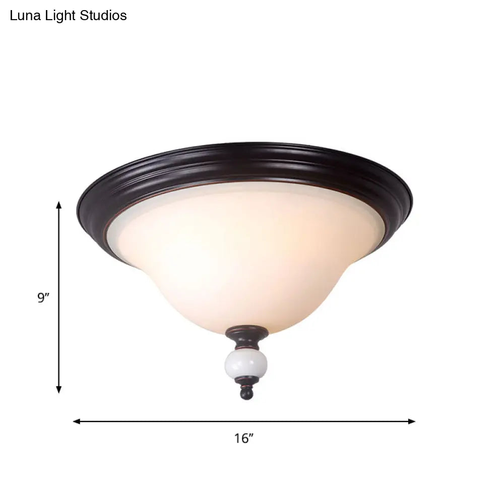 Opal Glass Flush Mount Ceiling Light - Classic 2 - Bulb Bedroom Lighting In Black