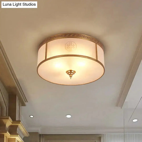 Opal Glass Flush Mount Ceiling Light With Classic Brass Finish