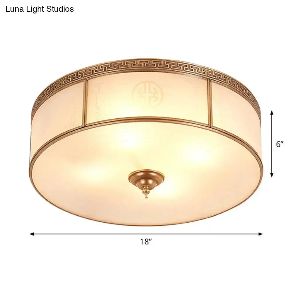 Opal Glass Flush Mount Ceiling Light With Classic Brass Finish