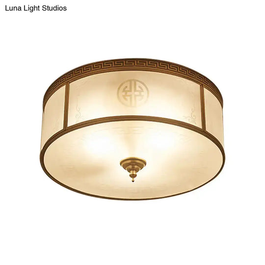 Opal Glass Flush Mount Ceiling Light With Classic Brass Finish