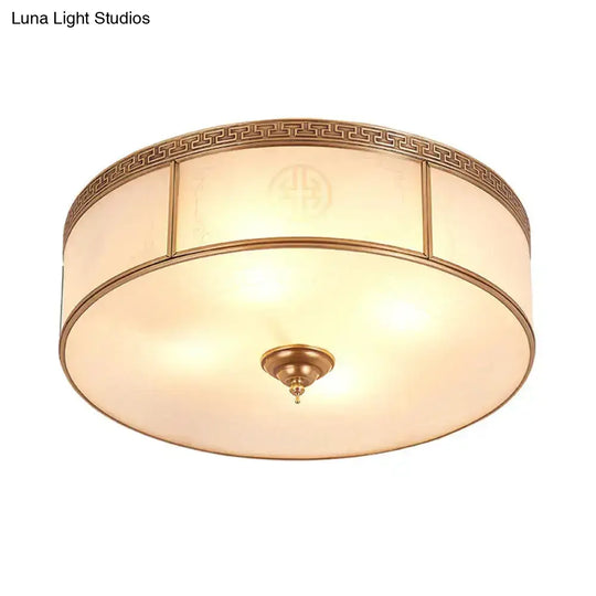 Opal Glass Flush Mount Ceiling Light With Classic Brass Finish