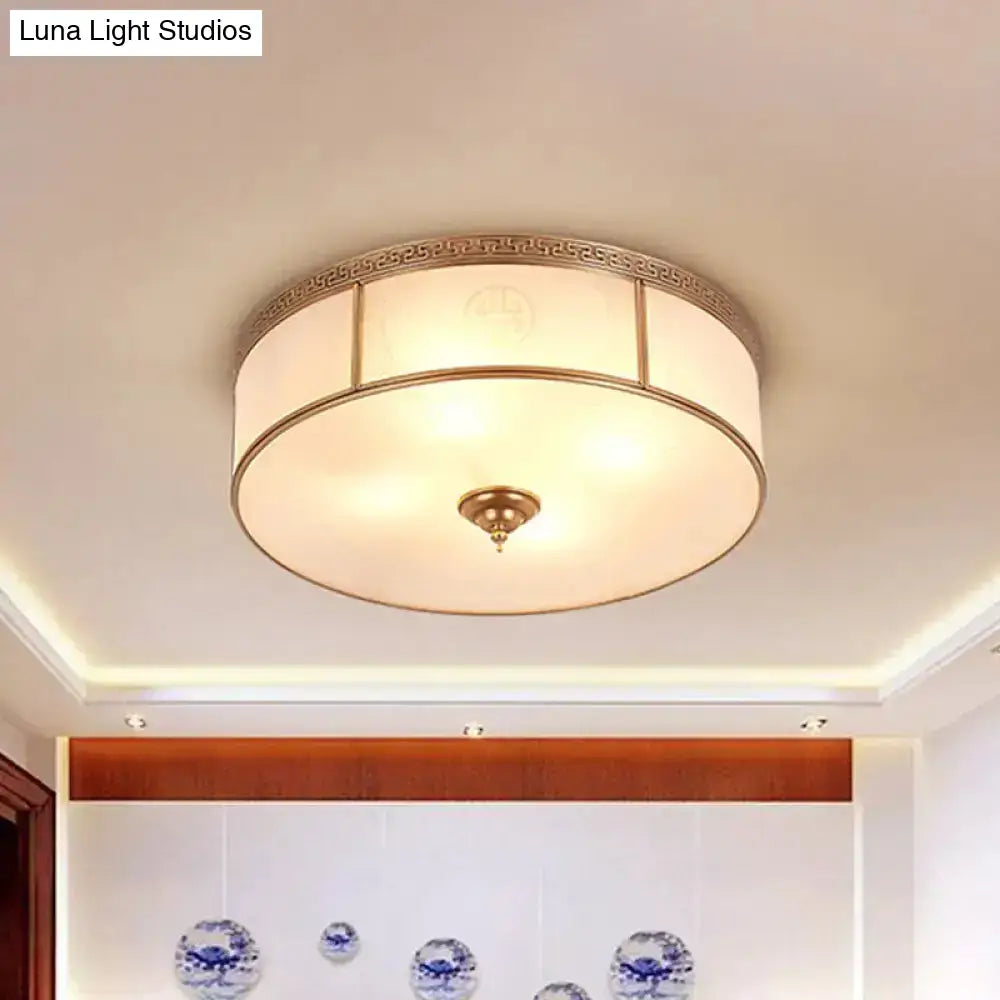 Opal Glass Flush Mount Ceiling Light With Classic Brass Finish