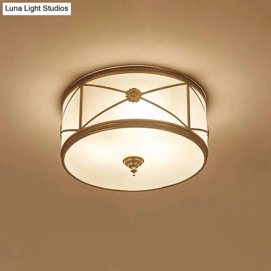 Opal Glass Flush Mount Ceiling Light With Classic Brass Finish