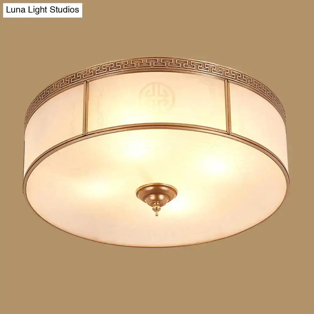 Opal Glass Flush Mount Ceiling Light With Classic Brass Finish