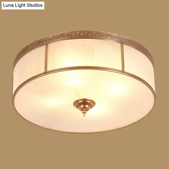 Opal Glass Flush Mount Ceiling Light With Classic Brass Finish