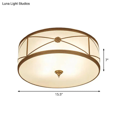 Opal Glass Flush Mount Ceiling Light With Classic Brass Finish