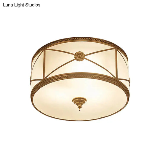 Opal Glass Flush Mount Ceiling Light With Classic Brass Finish