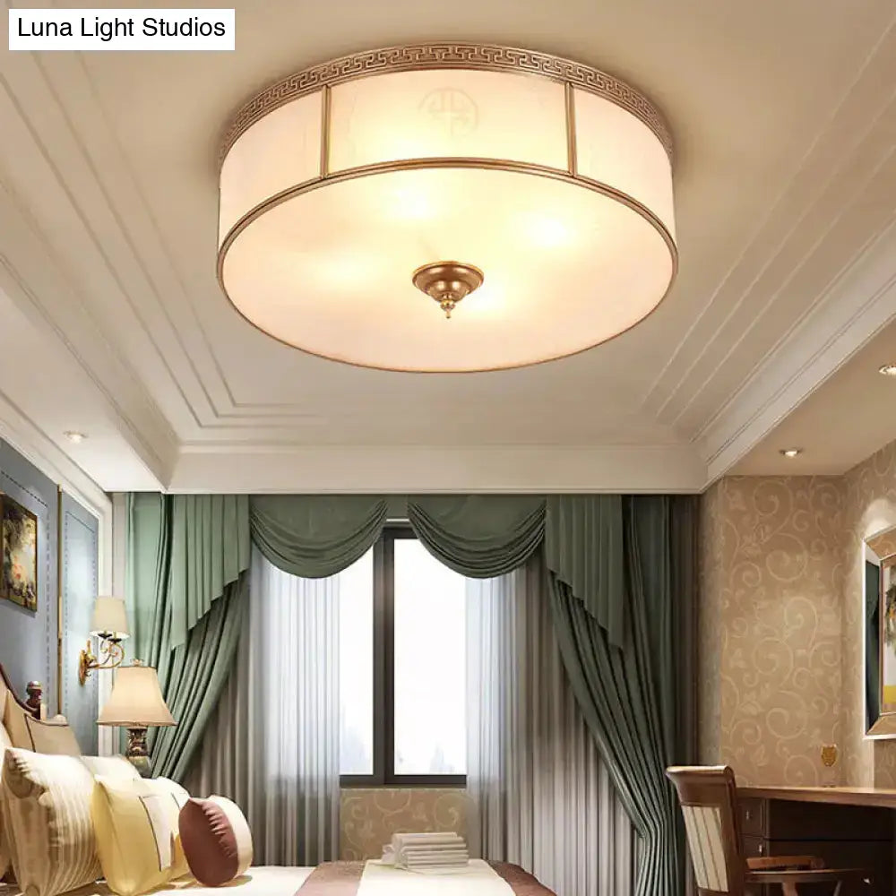 Opal Glass Flush Mount Ceiling Light With Classic Brass Finish