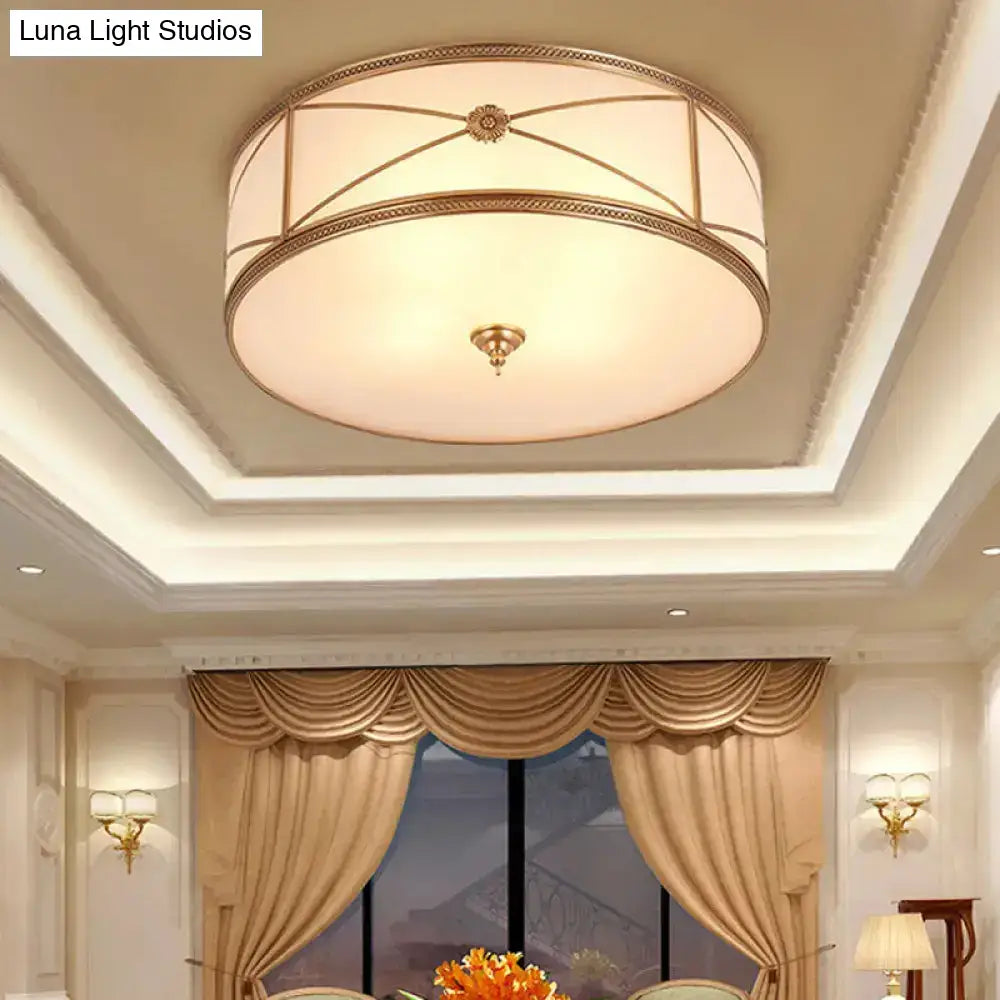 Opal Glass Flush Mount Ceiling Light With Classic Brass Finish