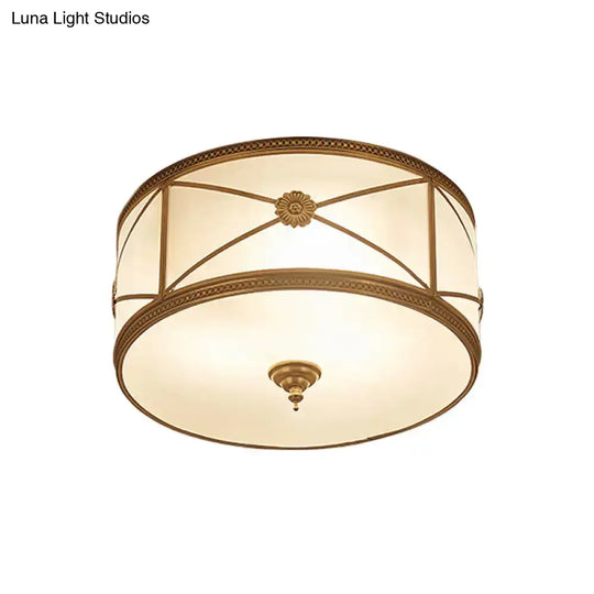 Opal Glass Flush Mount Ceiling Light With Classic Brass Finish