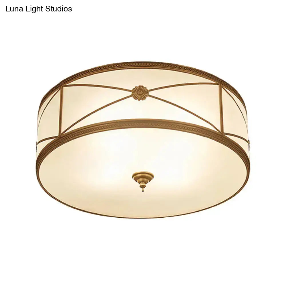 Opal Glass Flush Mount Ceiling Light With Classic Brass Finish