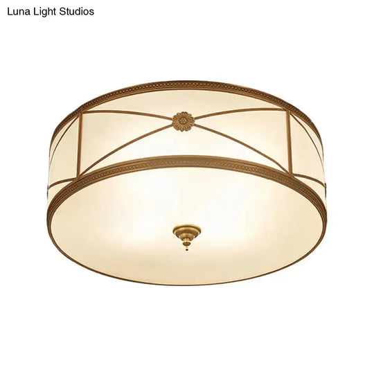 Opal Glass Flush Mount Ceiling Light With Classic Brass Finish