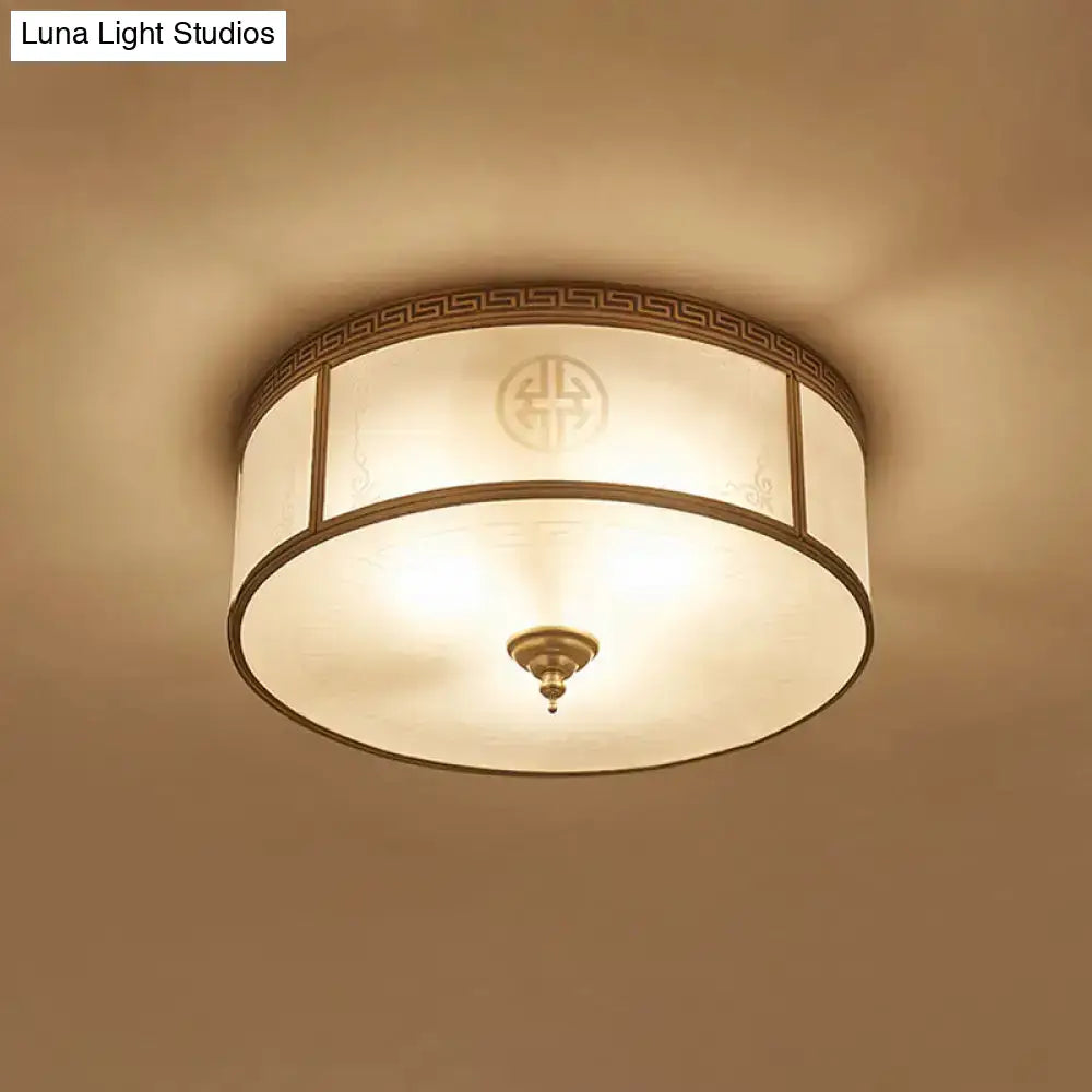 Opal Glass Flush Mount Ceiling Light With Classic Brass Finish