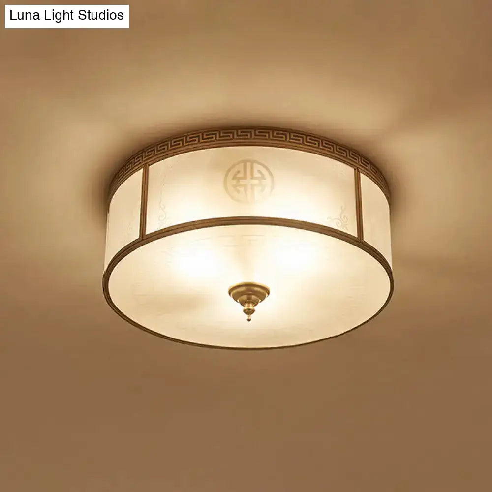 Opal Glass Flush Mount Ceiling Light With Classic Brass Finish