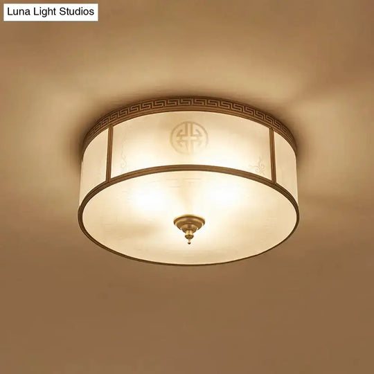 Opal Glass Flush Mount Ceiling Light With Classic Brass Finish