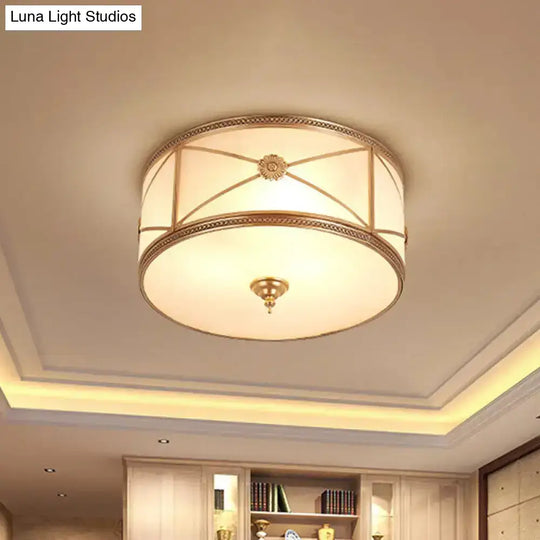 Opal Glass Flush Mount Ceiling Light With Classic Brass Finish