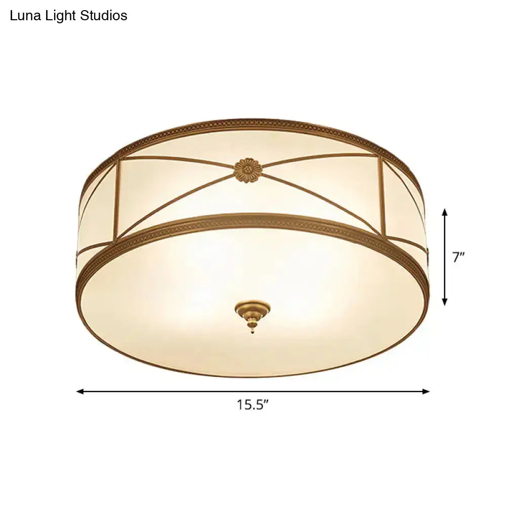 Opal Glass Flush Mount Ceiling Light With Classic Brass Finish