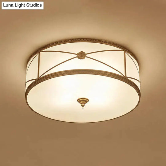 Opal Glass Flush Mount Ceiling Light With Classic Brass Finish