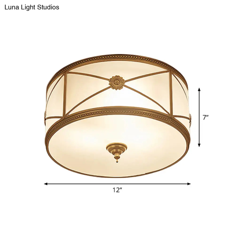 Opal Glass Flush Mount Ceiling Light With Classic Brass Finish