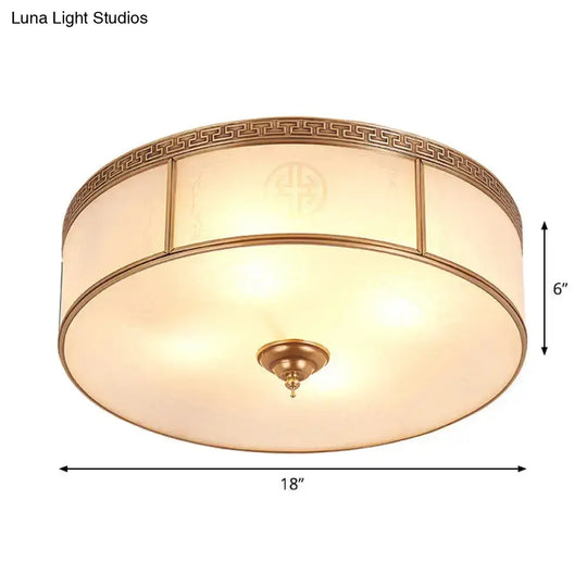 Opal Glass Flush Mount Ceiling Light With Classic Brass Finish