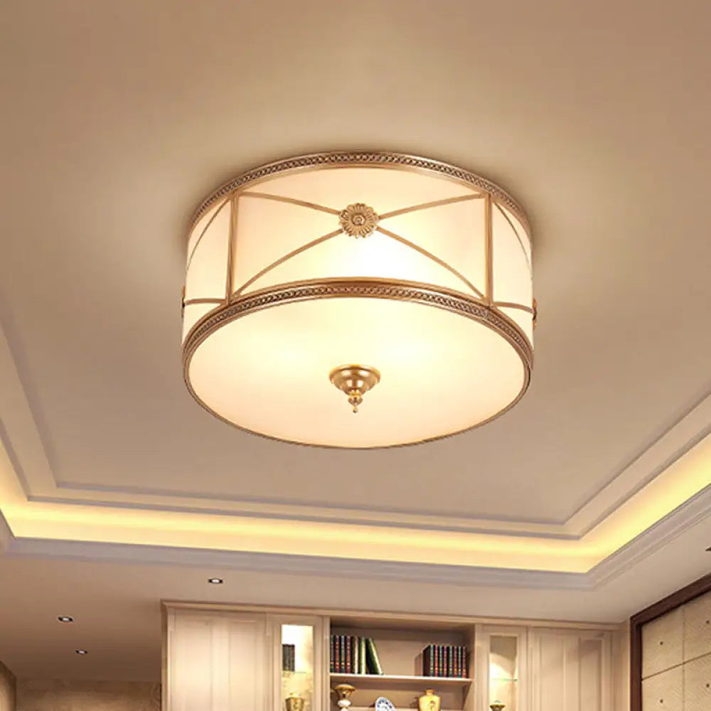 Opal Glass Flush Mount Ceiling Light With Classic Brass Finish / Small B