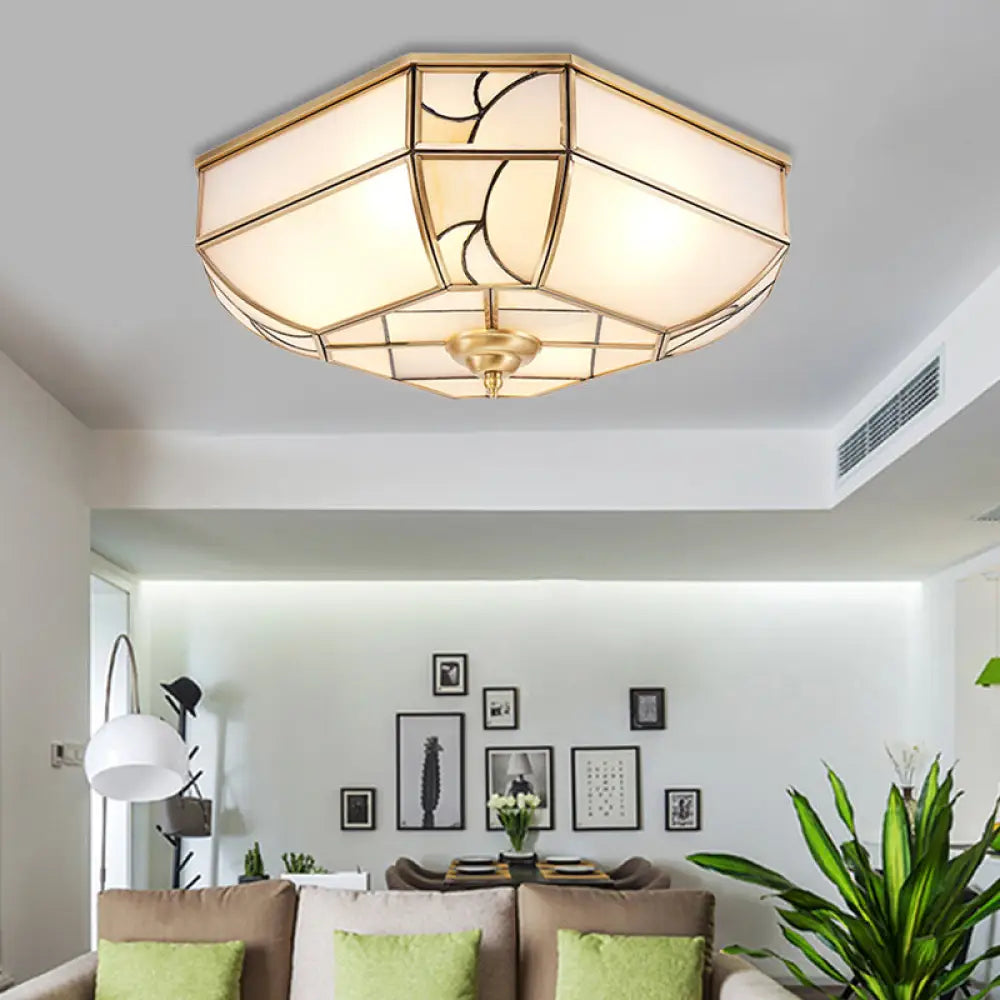Opal Glass Flush Mount Ceiling Light With Colonial Brass Bowl - Perfect For Bedroom Lighting Set Of