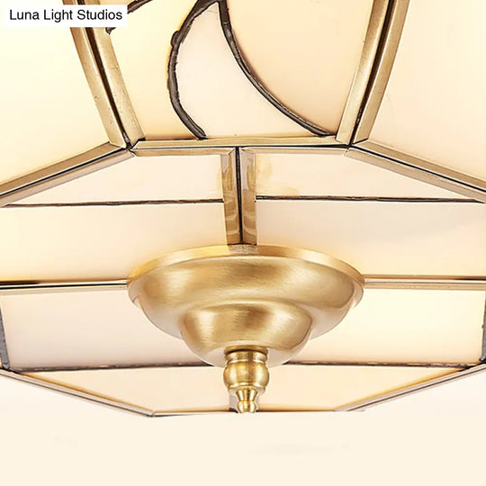 Opal Glass Flush Mount Ceiling Light With Colonial Brass Bowl - Perfect For Bedroom Lighting Set Of