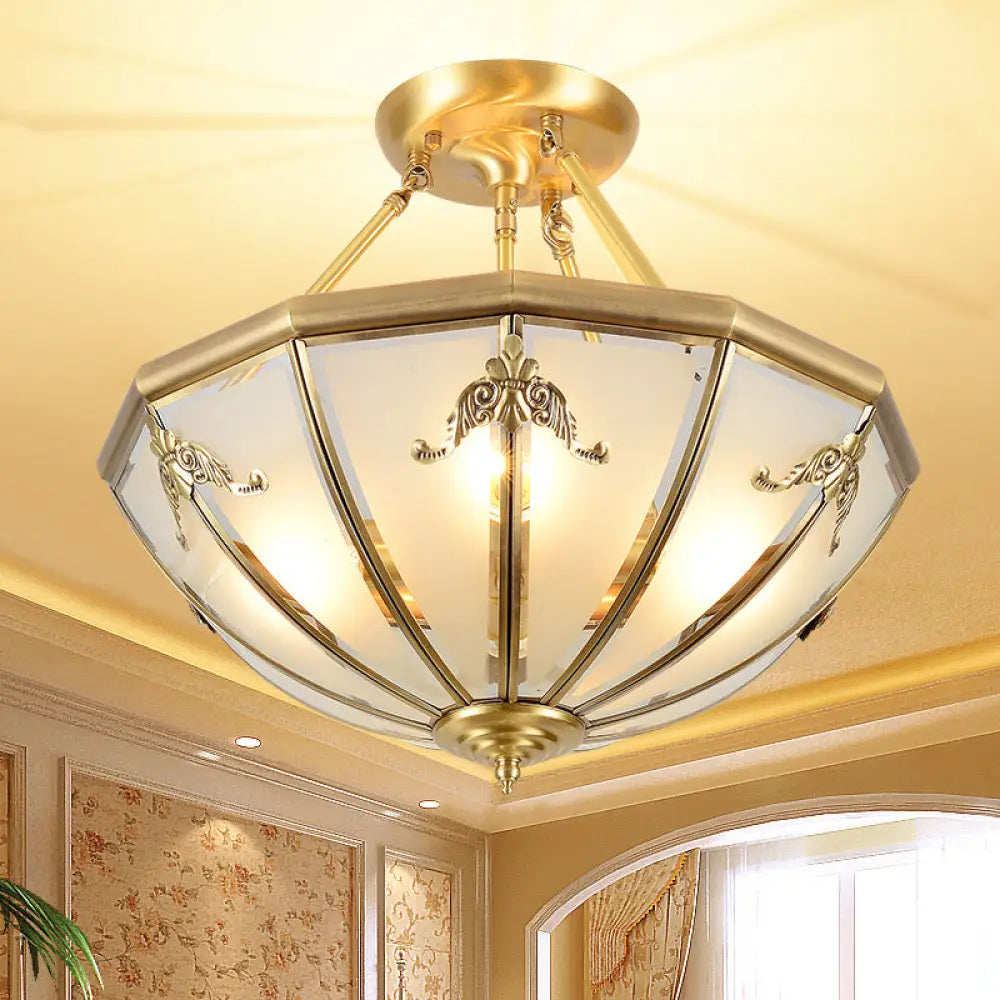 Opal Glass Flush Mount Chandelier In Gold - Classic Bedroom Lighting 4 / Downrods