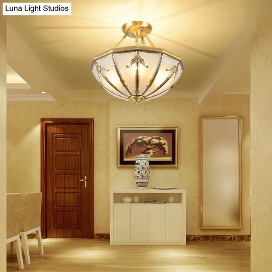 Opal Glass Flush Mount Chandelier In Gold - Classic Bedroom Lighting