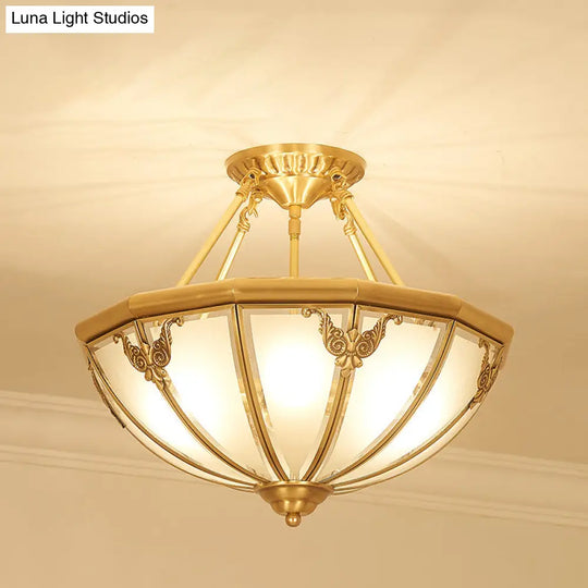 Opal Glass Flush Mount Chandelier In Gold - Classic Bedroom Lighting