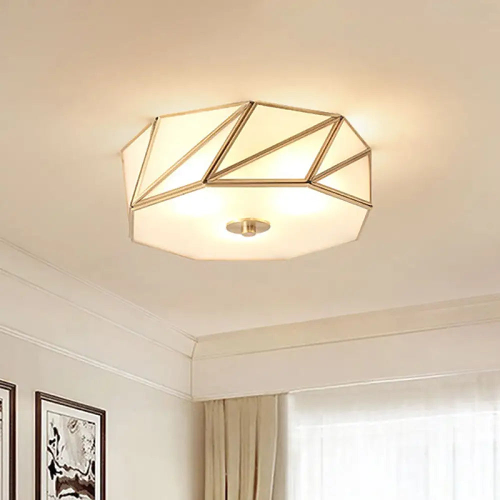 Opal Glass Flush Mount Lamp With Brass Finish - Bedroom Ceiling Fixture (3/4/6 Lights) 3 /