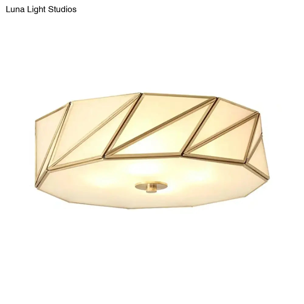 Opal Glass Flush Mount Lamp With Brass Finish - Bedroom Ceiling Fixture (3/4/6 Lights)