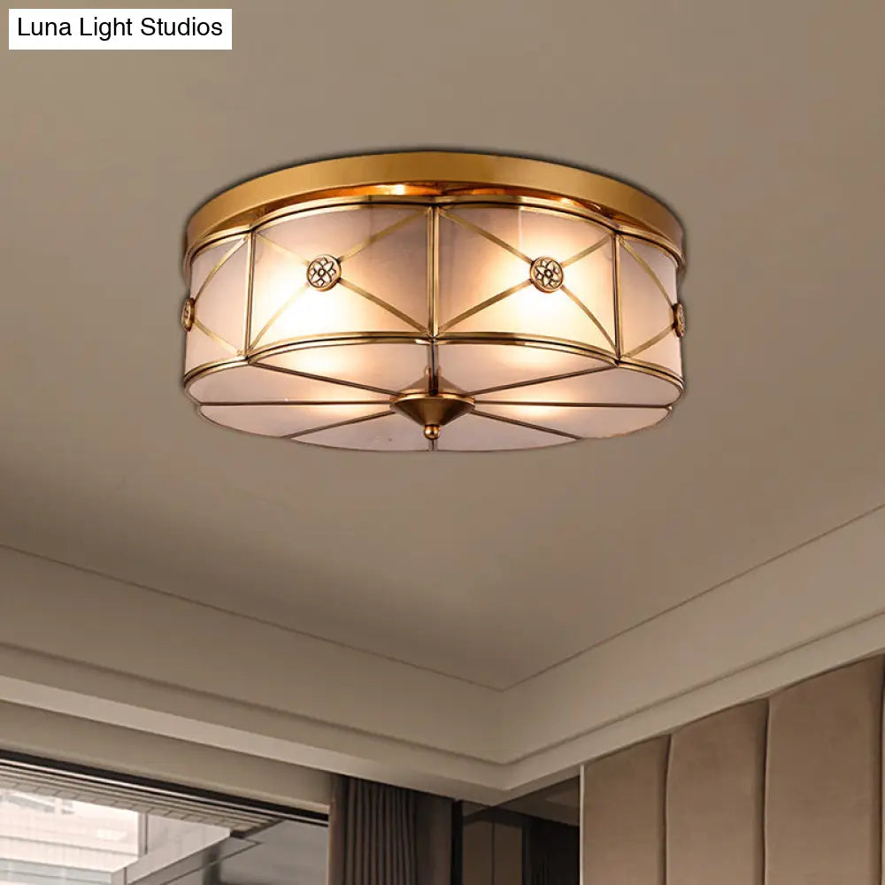 Opal Glass Flush Mount Light With Colonial Brass Finish - Bedroom Ceiling Lighting / 14