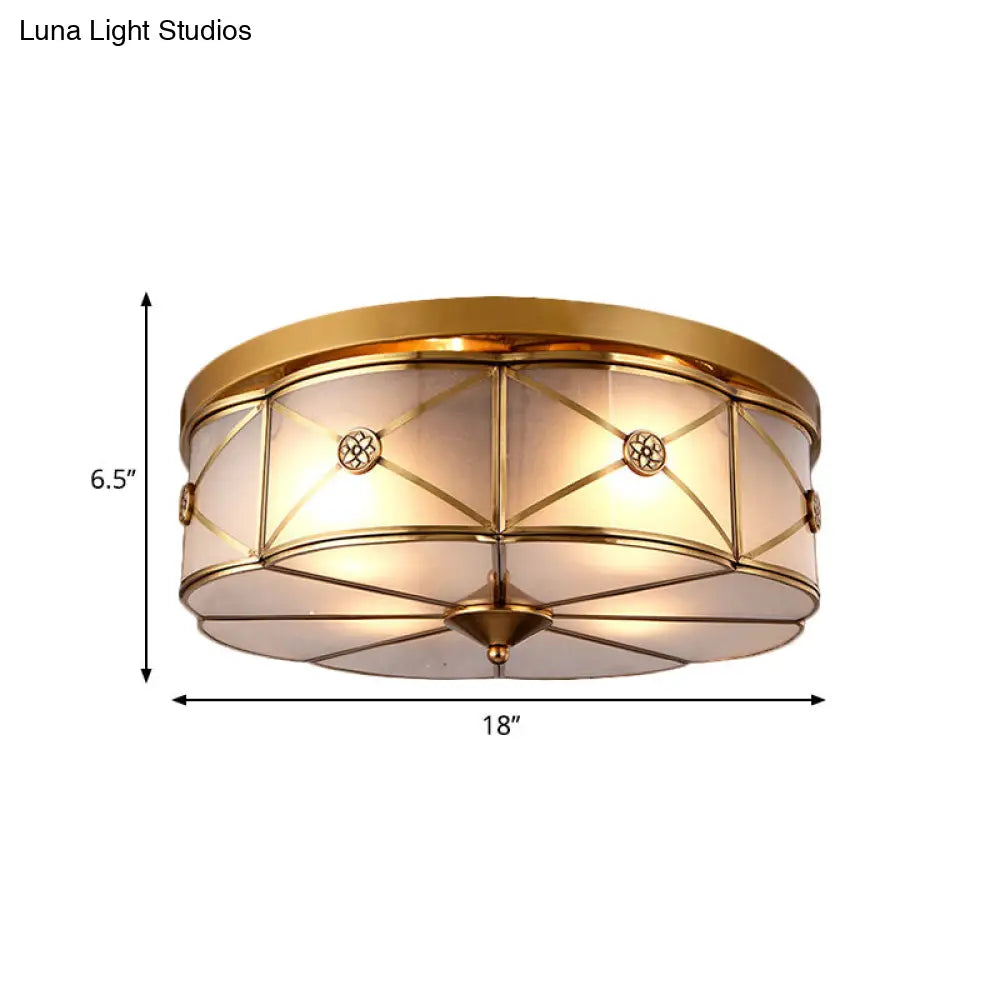 Opal Glass Flush Mount Light With Colonial Brass Finish - Bedroom Ceiling Lighting