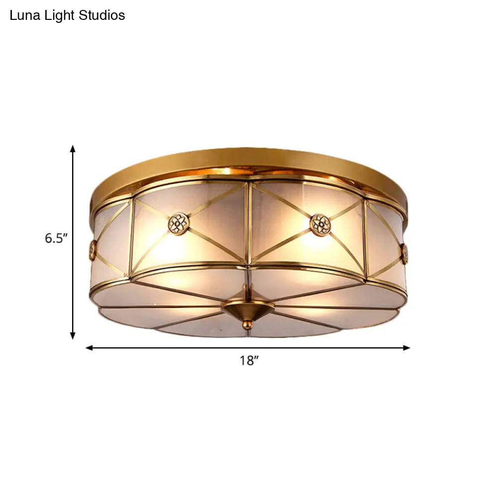 Opal Glass Flush Mount Light With Colonial Brass Finish - Bedroom Ceiling Lighting
